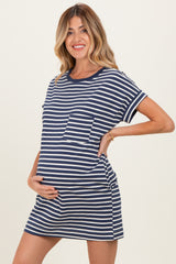 Navy Striped Maternity T-Shirt Mini Dress