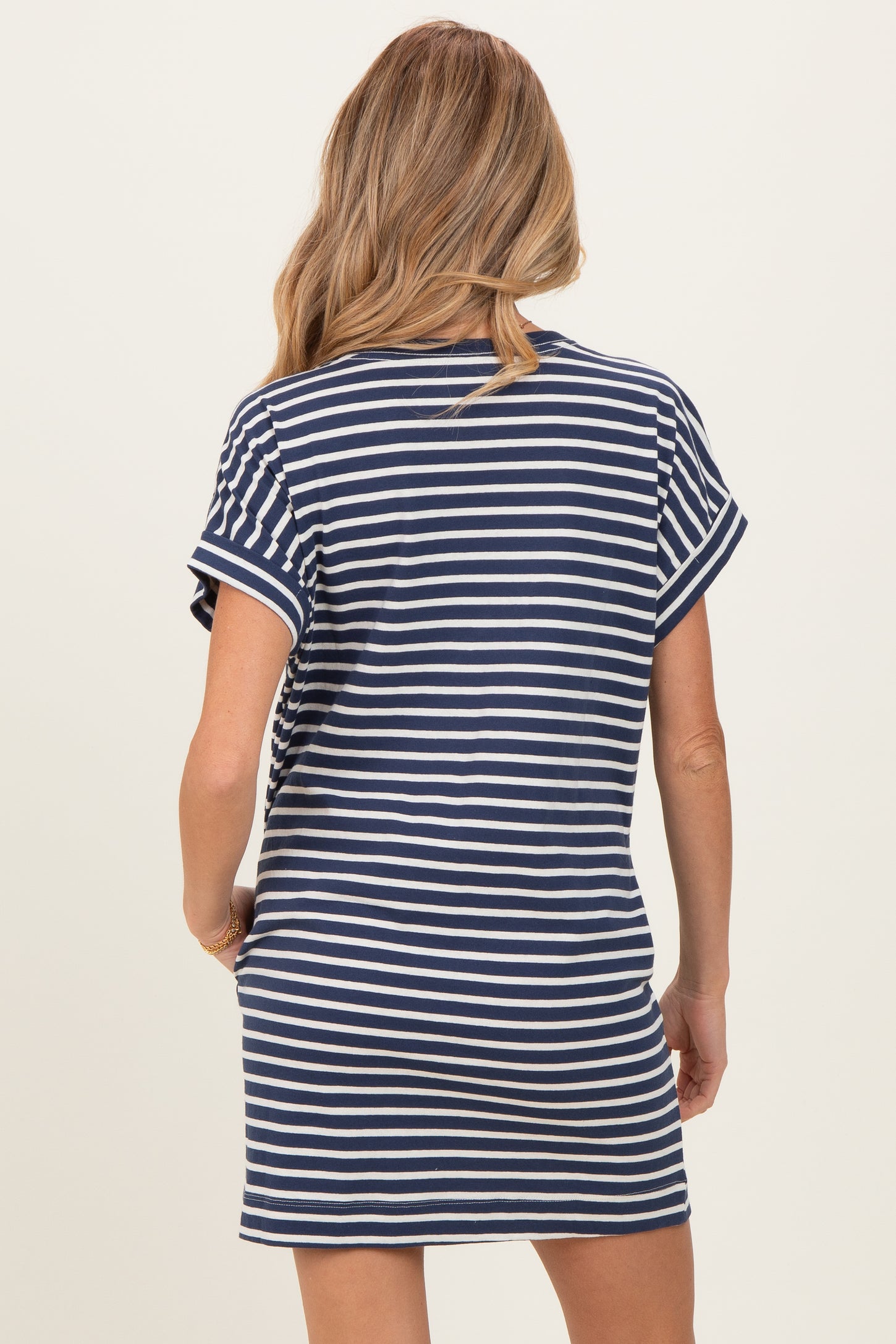 Navy Striped Maternity T-Shirt Mini Dress
