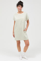 Sage Striped Maternity T-Shirt Mini Dress