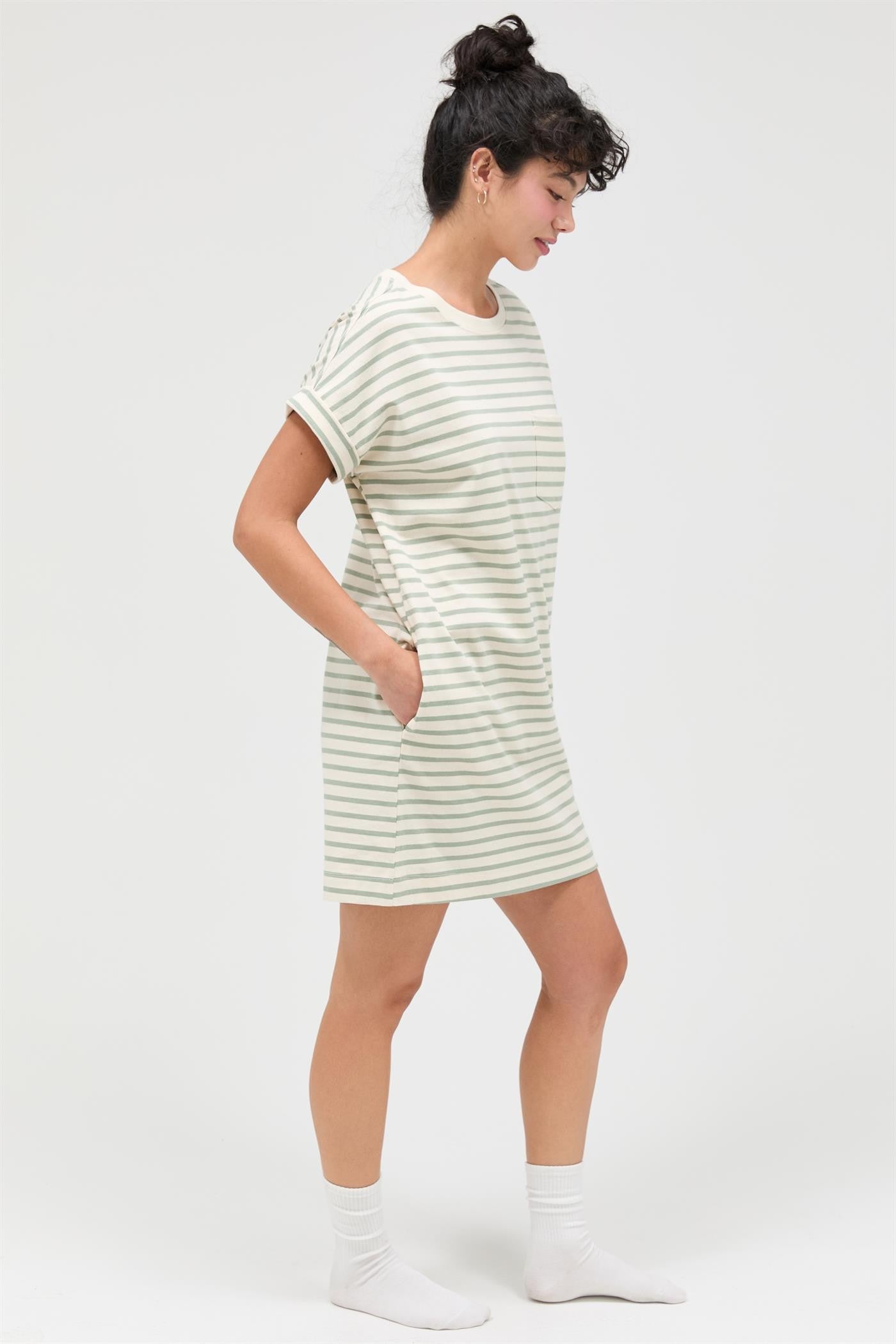 Sage Striped T-Shirt Mini Dress