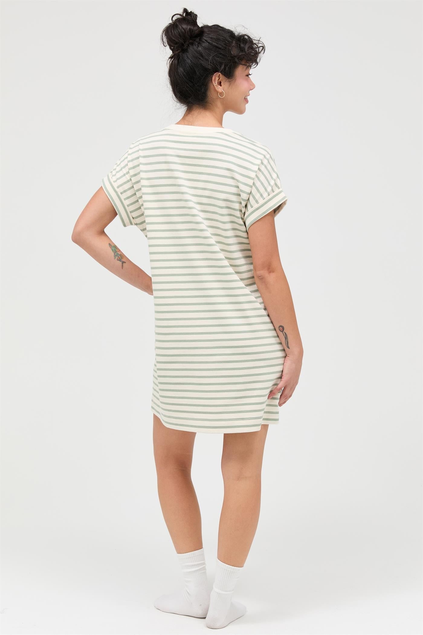 Sage Striped T-Shirt Mini Dress