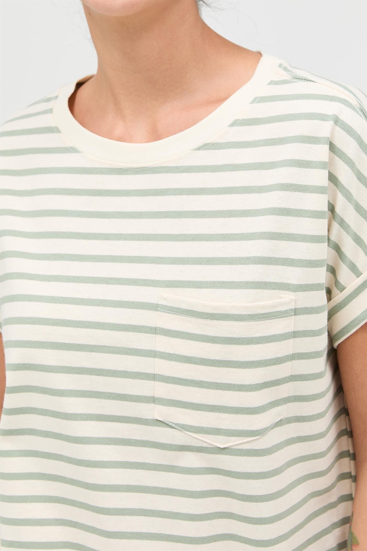 Sage Striped T-Shirt Mini Dress