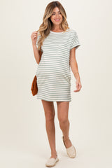 Sage Striped Maternity T-Shirt Mini Dress