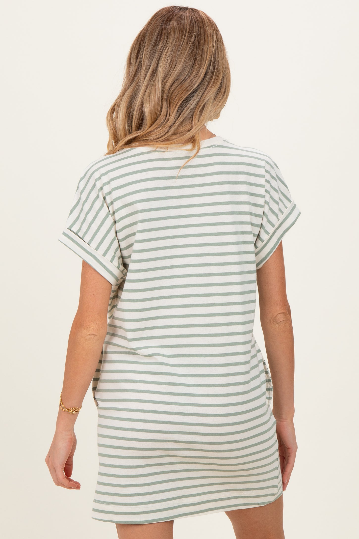 Sage Striped Maternity T-Shirt Mini Dress
