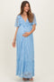 Light Blue Lace Flutter Sleeve Tiered Maternity Maxi Dress