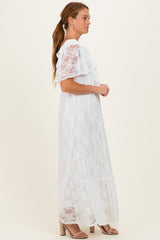 Ivory Lace Flutter Sleeve Tiered Maxi Dress