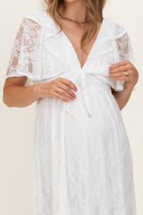 Ivory Lace Flutter Sleeve Tiered Maternity Maxi Dress