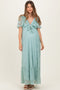 Sage Aqua Lace Flutter Sleeve Tiered Maternity Maxi Dress