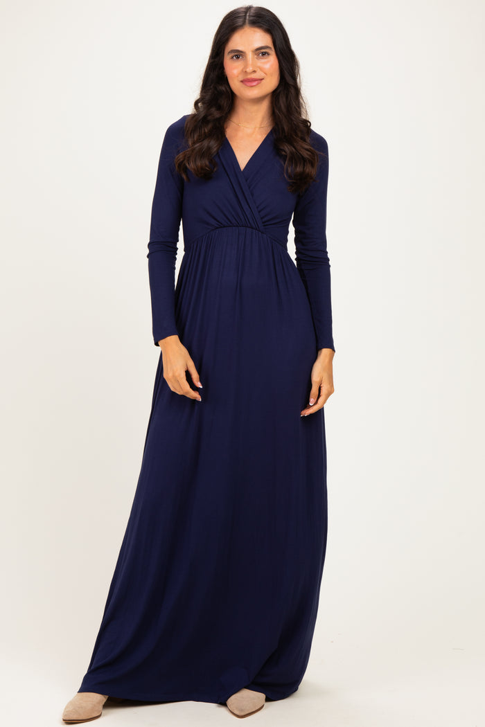 Navy Long Sleeve Maternity Nursing Maxi Dress