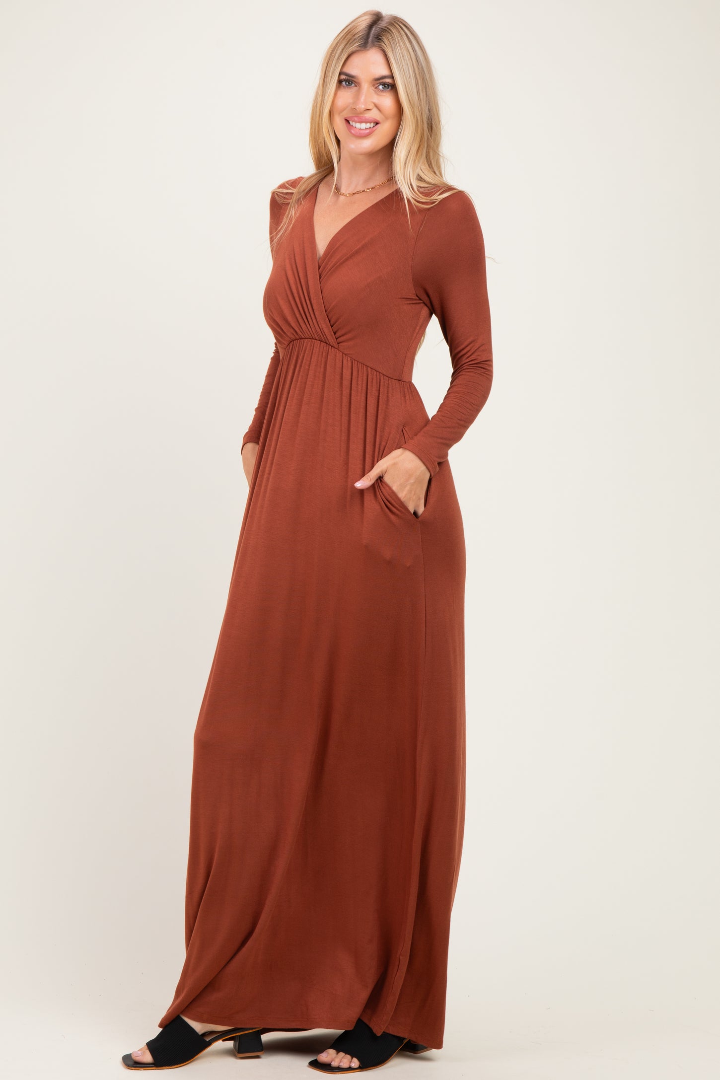 Rust Long Sleeve Maxi Dress