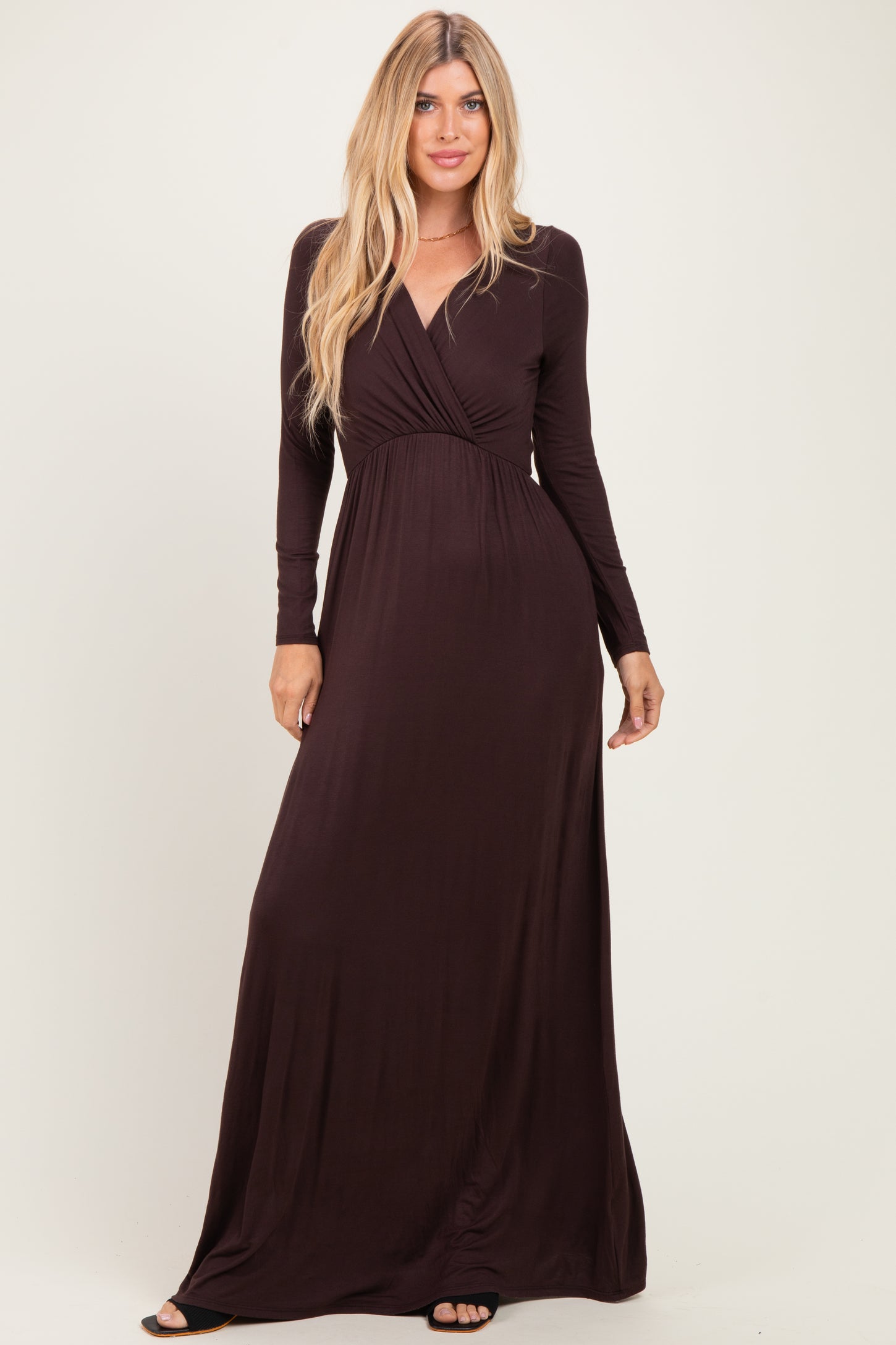 Brown Long Sleeve Maxi Dress