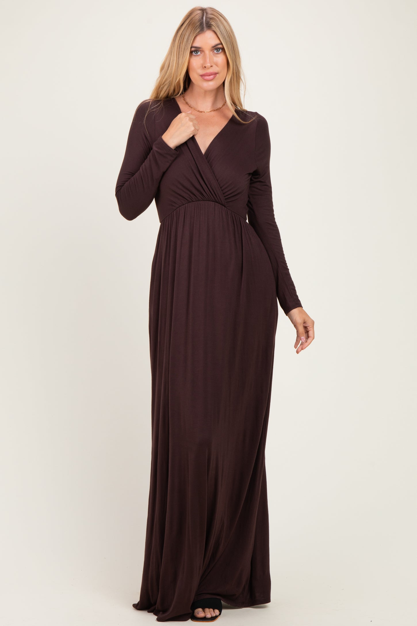 Brown Long Sleeve Maxi Dress