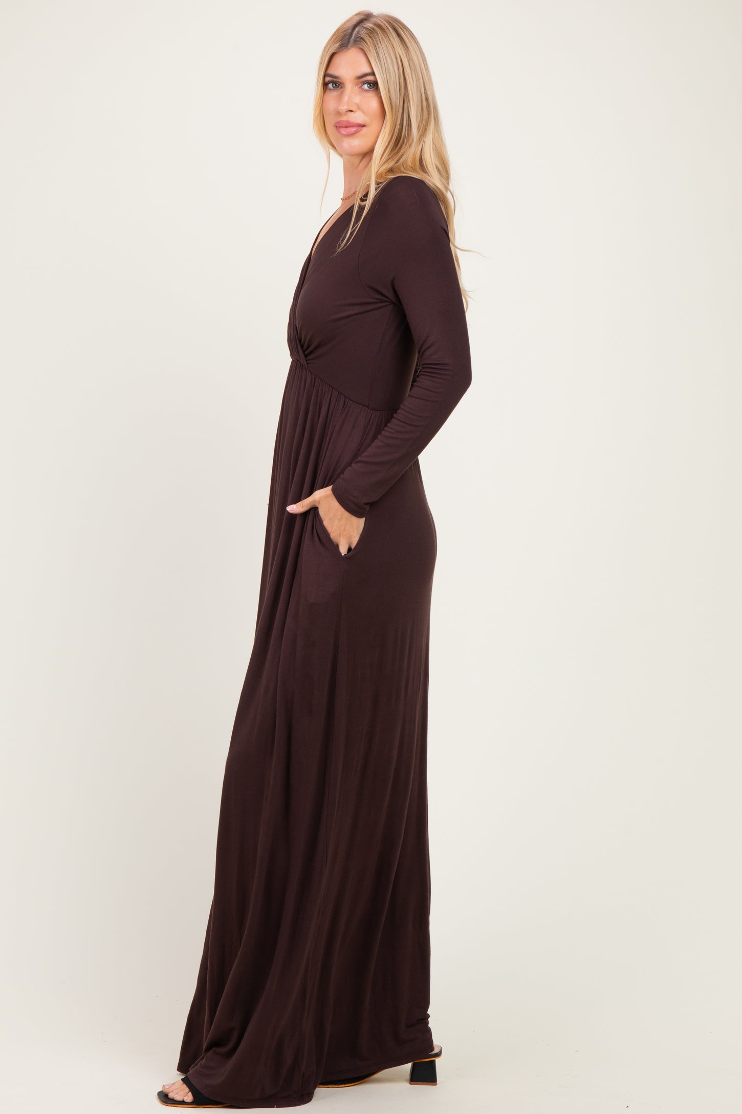 Brown Long Sleeve Maxi Dress
