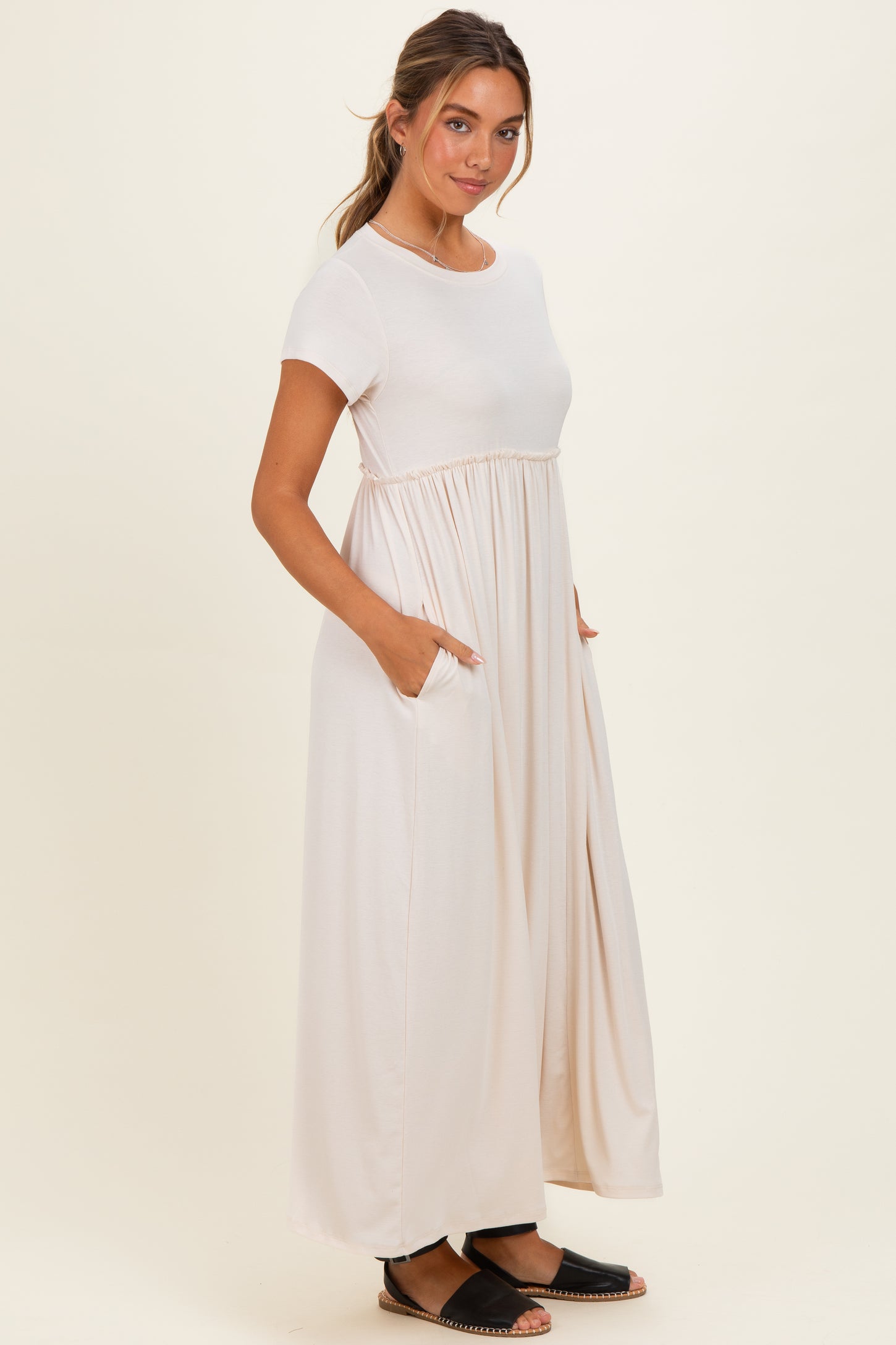 Soft White Ruffle Trim Maxi Dress