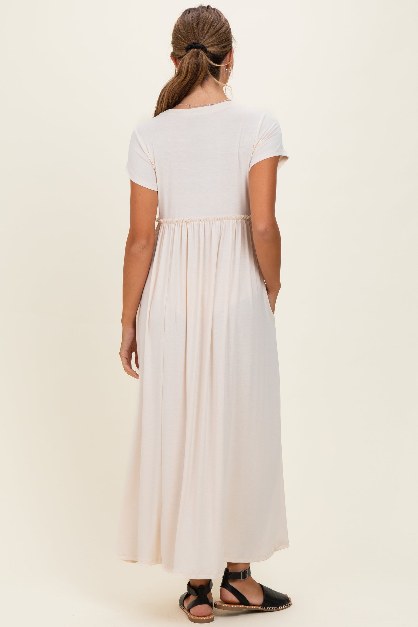 Soft White Ruffle Trim Maxi Dress