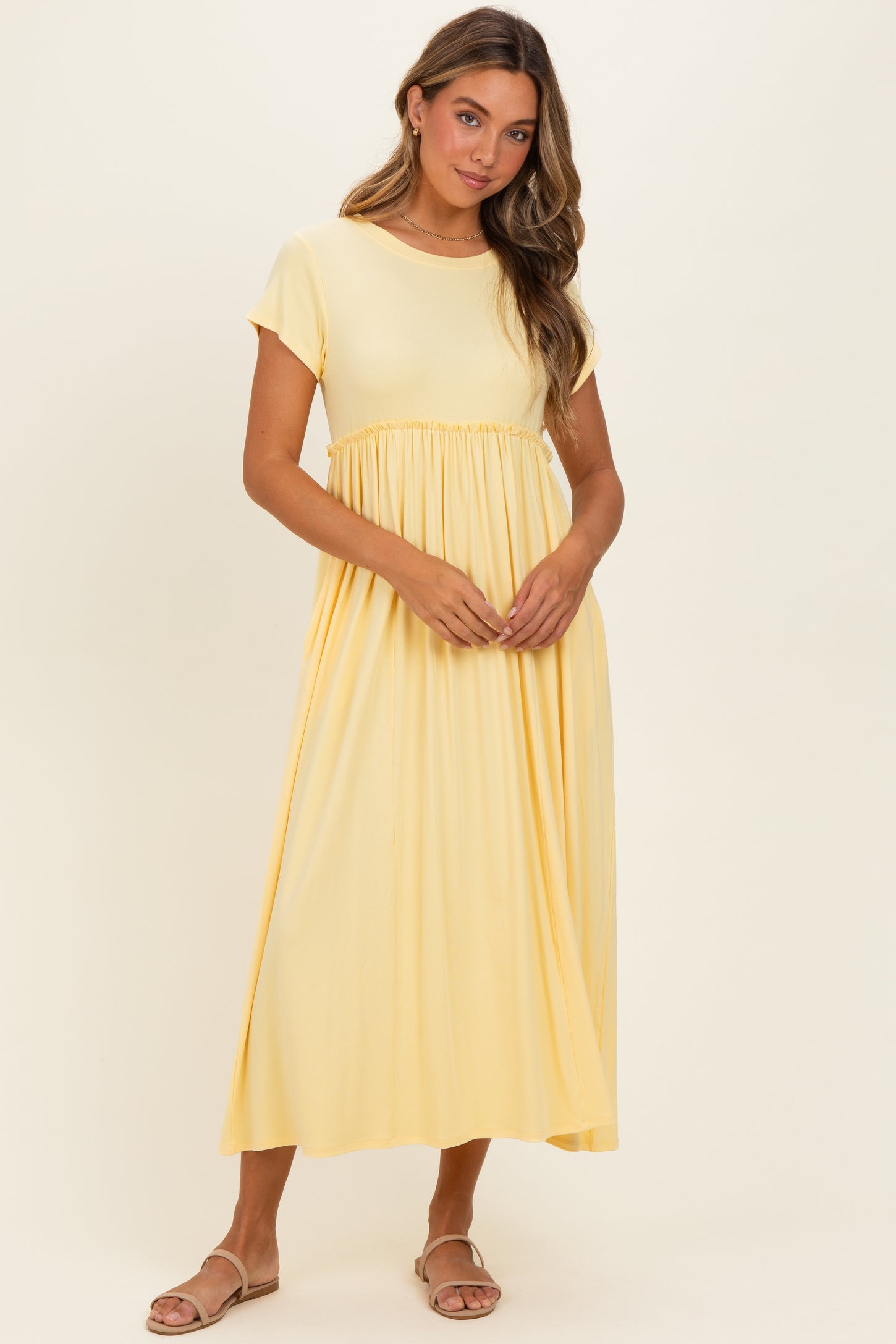 Soft Lemon Ruffle Trim Maxi Dress