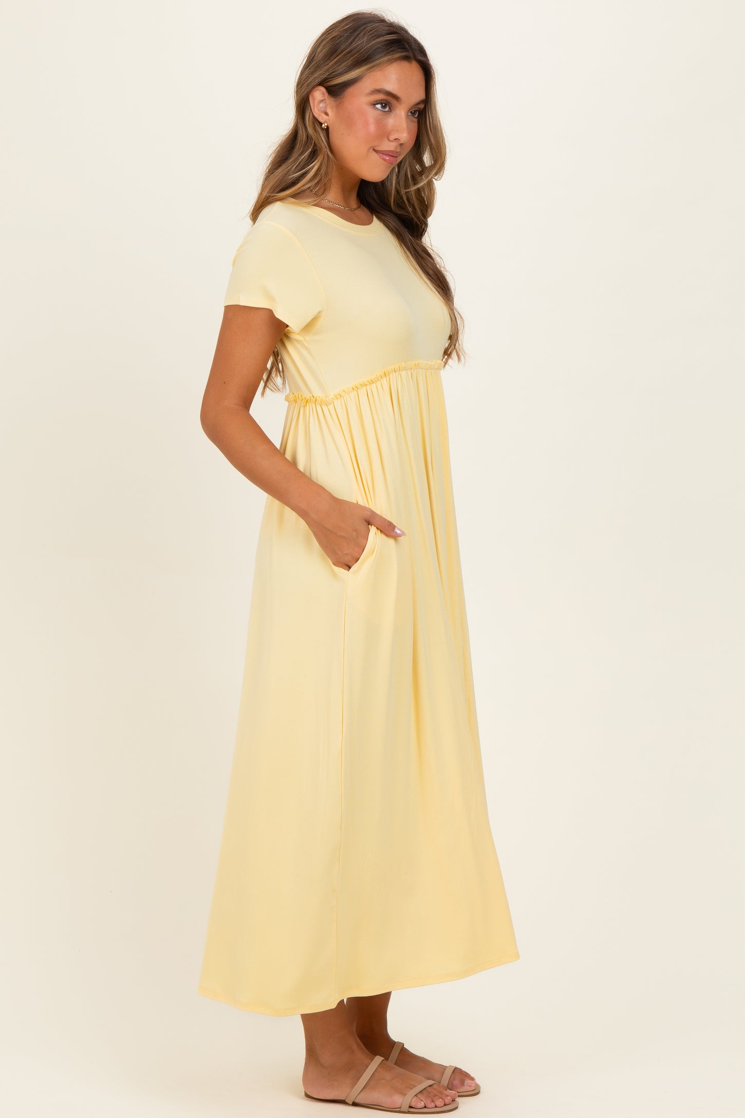 Soft Lemon Ruffle Trim Maxi Dress