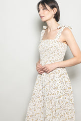 Cream Floral Shoulder Tie Maxi Dress