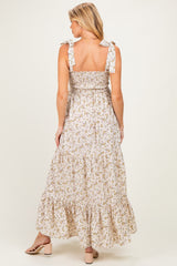Cream Floral Shoulder Tie Maternity Maxi Dress