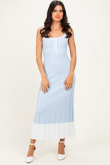 Sky Blue Ribbed Colorblock Sleeveless Maternity Maxi Dress