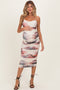 Cream Floral Mesh Fitted Maternity Midi Dress