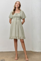 Sage Printed Smocked Ruffle Accent Dress