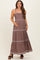 Brown Embroidered Tiered Maternity Maxi Dress