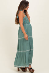 Jade Embroidered Tiered Maternity Maxi Dress