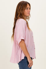 Red Striped Boxy Button Down Top