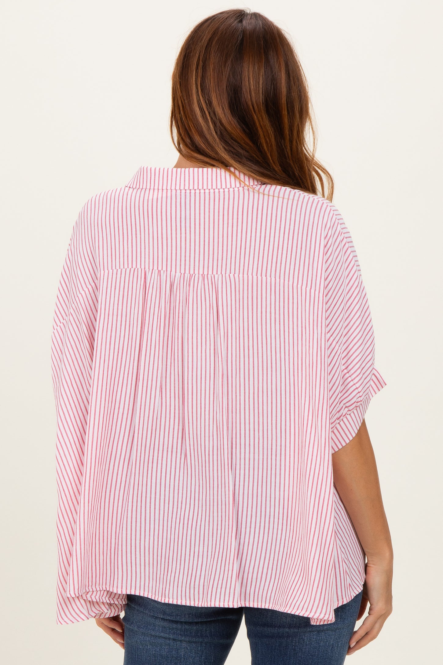 Red Striped Boxy Button Down Top