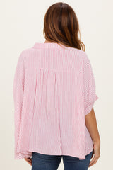 Red Striped Boxy Button Down Top