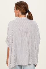 Brown Striped Boxy Button Down Top