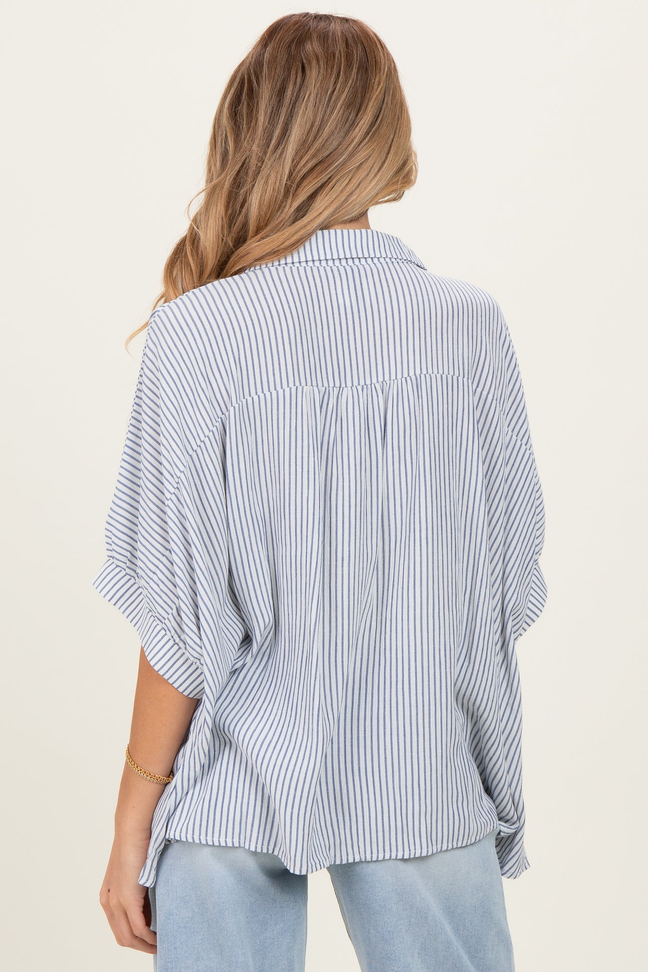 Blue Striped Boxy Button Down Maternity Top