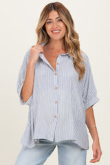 Blue Striped Boxy Button Down Maternity Top