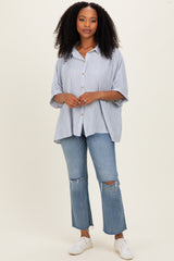 Blue Striped Boxy Button Down Top