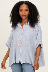 Blue Striped Boxy Button Down Top