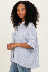 Blue Striped Boxy Button Down Top