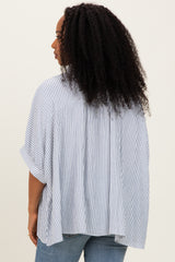 Blue Striped Boxy Button Down Top