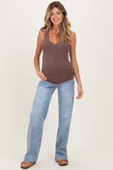 Blue Lightly Distressed Maternity Wide Leg Jeans