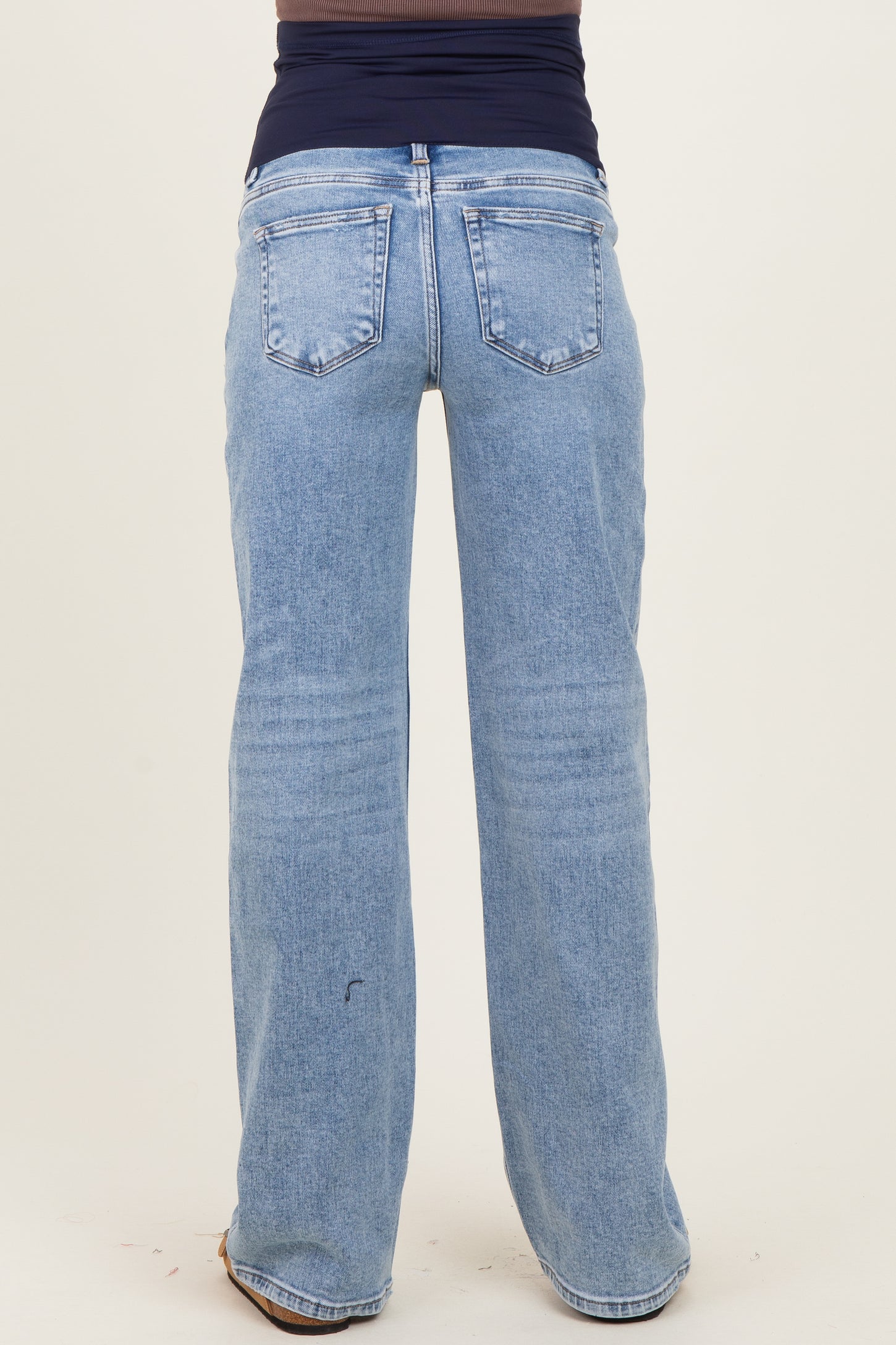 Blue Lightly Distressed Maternity Wide Leg Jeans