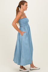Light Chambray Smocked Midi Dress