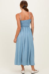 Light Chambray Smocked Midi Dress