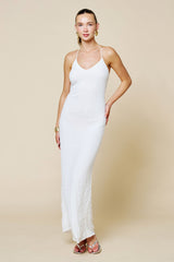 Off White Halter Textured Knit Maternity Maxi Dress