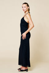 Black Halter Textured Knit Maxi Dress