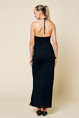 Black Halter Textured Knit Maxi Dress