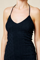 Black Halter Textured Knit Maxi Dress