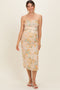 Yellow Floral Mesh Ruched Strapless Maternity Midi Dress
