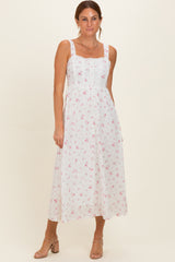 Pink Floral Lace Accent Sleeveless Maternity Maxi Dress
