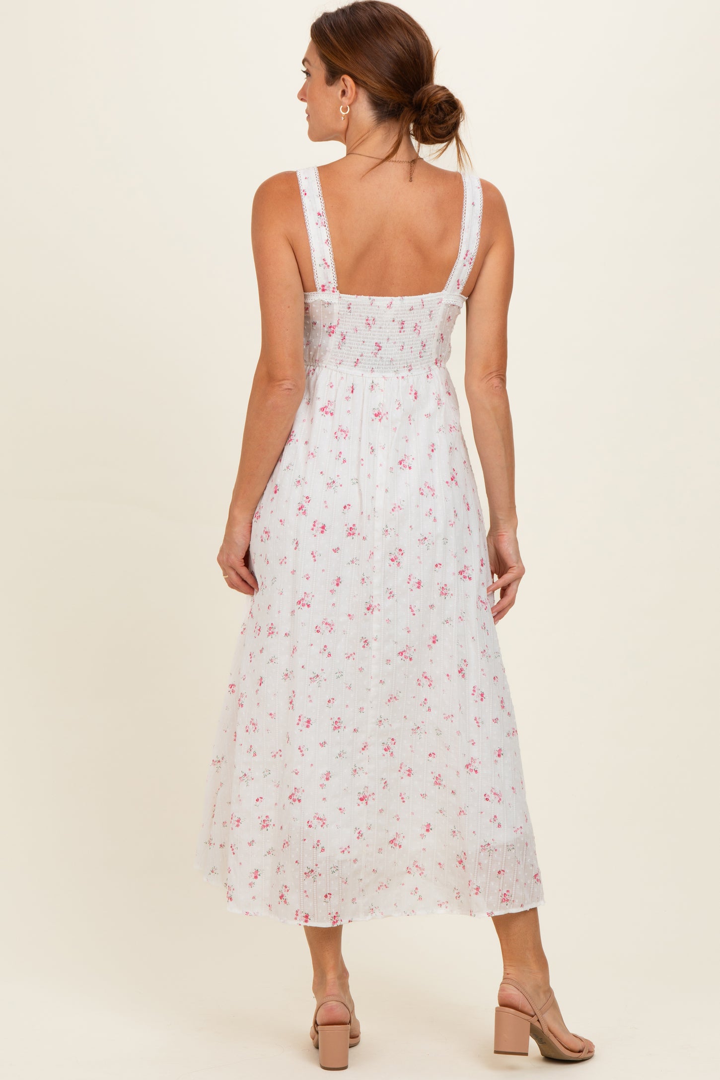 Pink Floral Lace Accent Sleeveless Maxi Dress