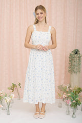 Blue Floral Lace Accent Sleeveless Maxi Dress